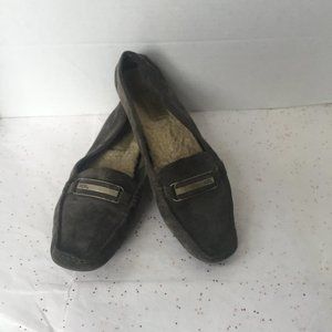 Ugg Gray Suede Shearling Lined Slippers - Size 8.5 Square Toe Cozy Casual Moc